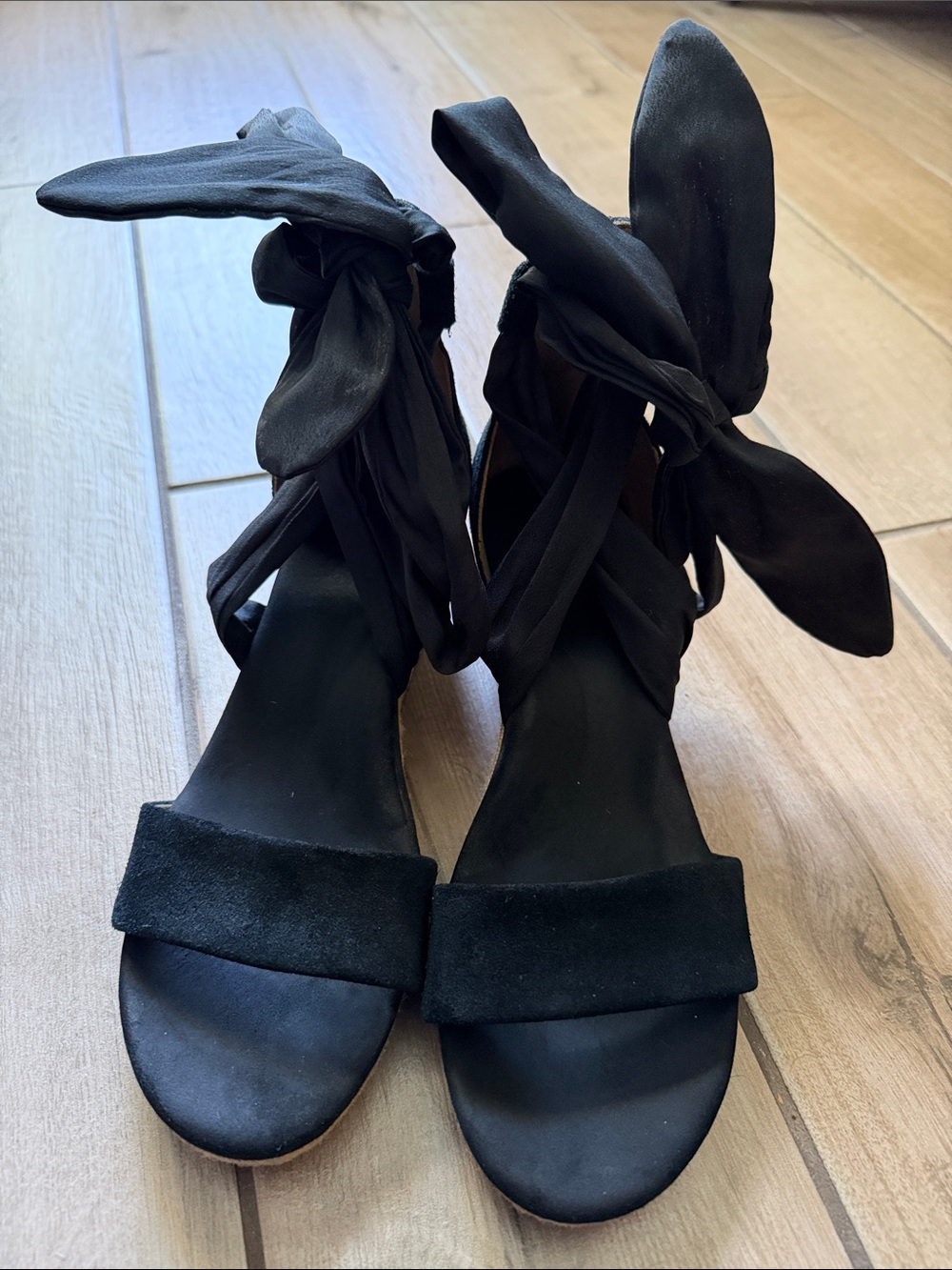 UGG Black Suede Ankle Tie Sandals - Women